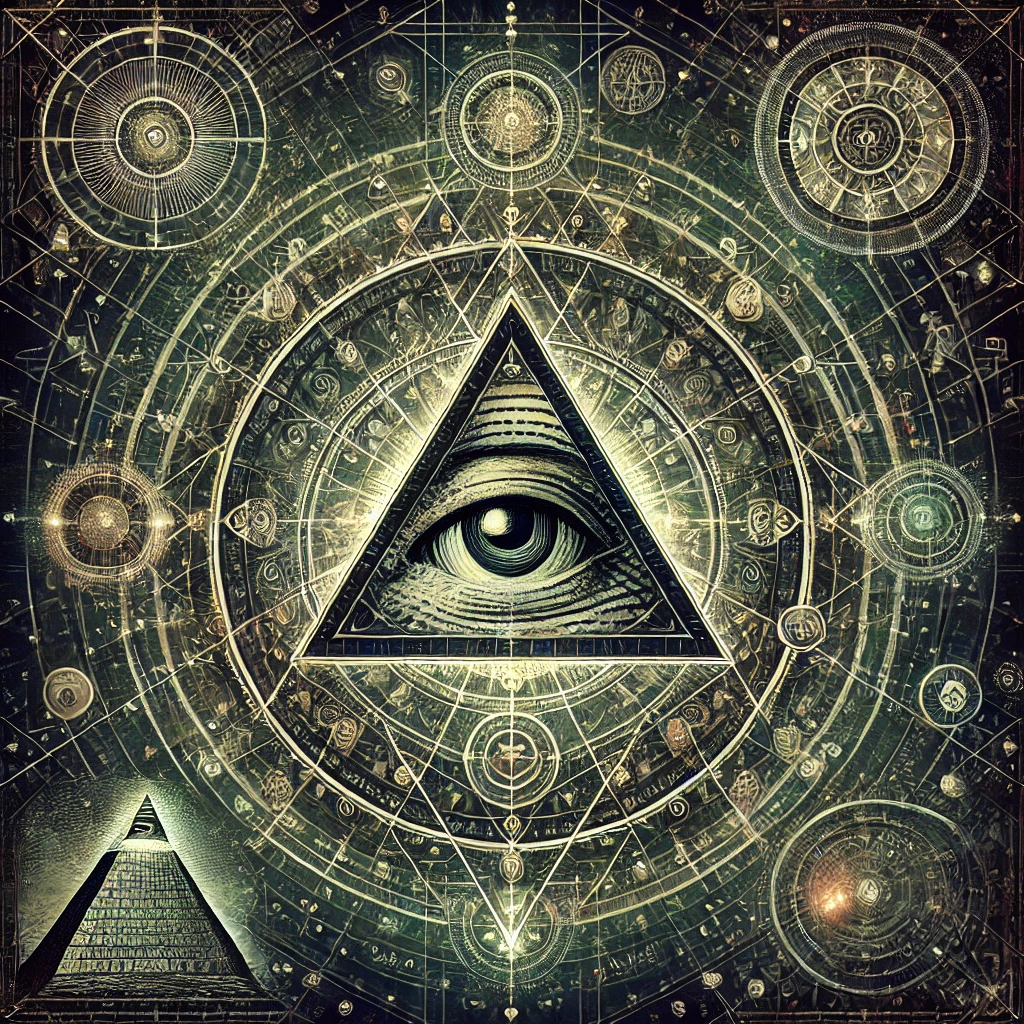 Dall·e 2024 11 14 09.37.16 A Symbolic Representation Of The Illuminati, Featuring An All Seeing Eye Within A Triangle At The Center, Surrounded By Intricate Geometric Patterns,